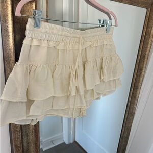 Cream Ruffled Shug Layered Shorts